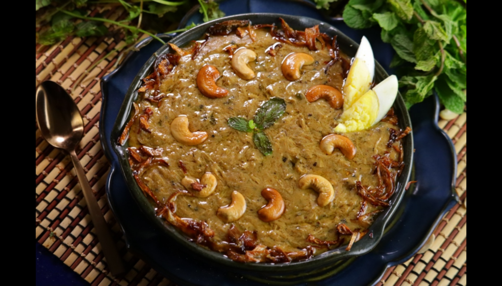 Slow-cooked Hyderabadi legacy made with tender meat, lentils, wheat, ghee & spices. Topped with fried onions, lemon & herbs.