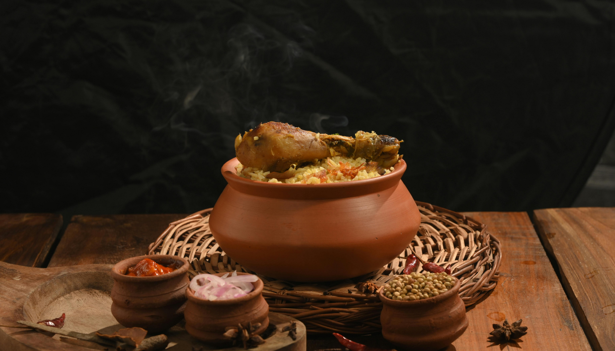 An age-old Hyderabadi treasure, this biryani brings together tender chicken infused with bold spices, layered between fragrant basmati rice and slow-cooked in sealed pots.
