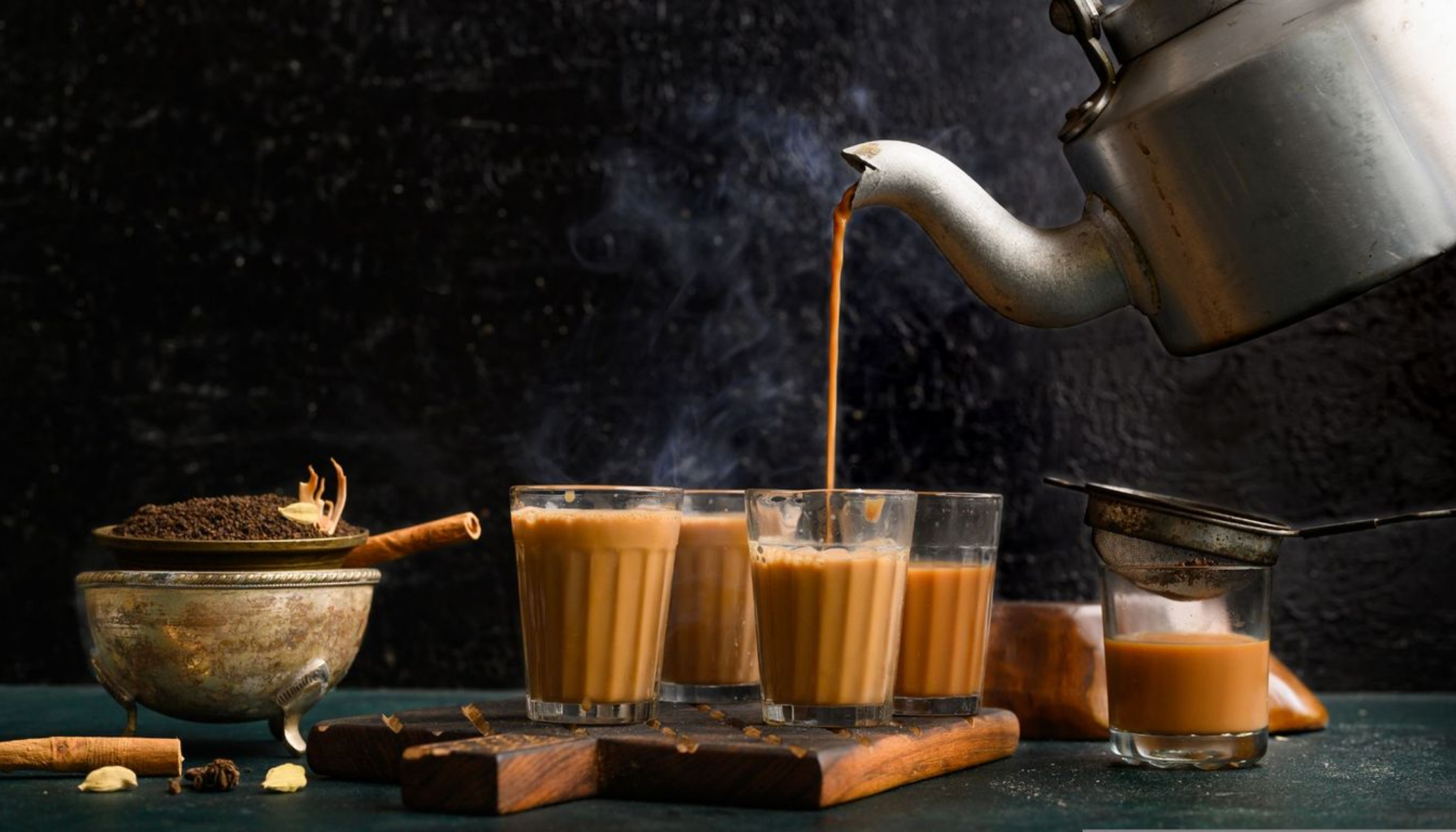Freshly brewed Indian chai infused with spices—a cozy companion for any meal.