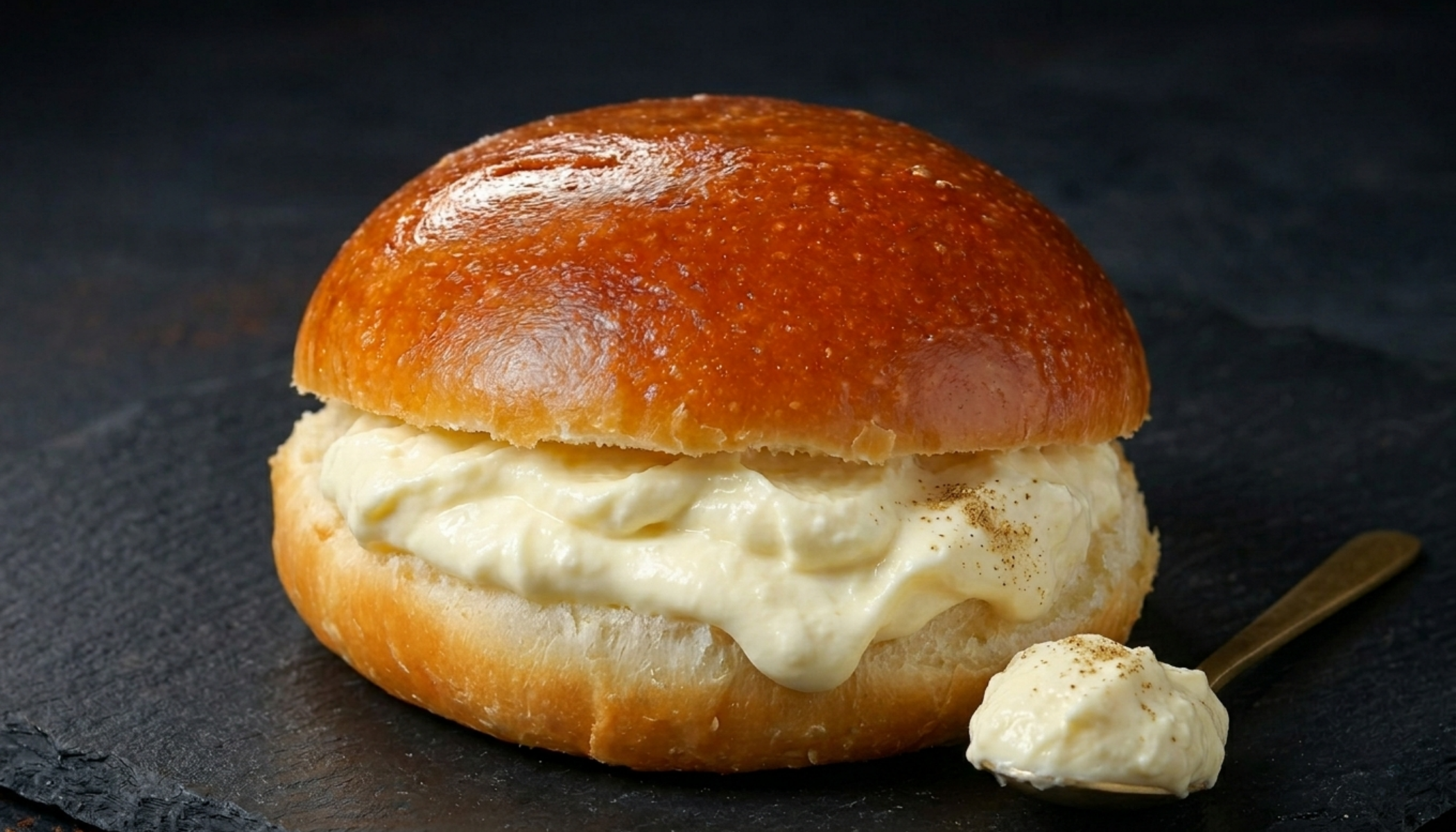 Soft, fluffy bun served warm with fresh, lightly sweetened malai on the side.